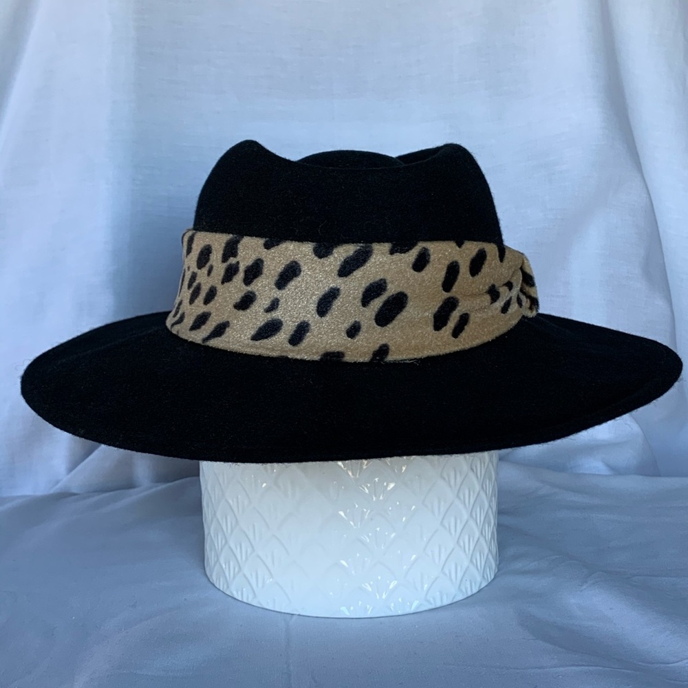 Leopard Trim Felt Panama Hat